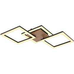 LED Deckenleuchte Holz Deckenlampe schwenkbar Wohnzimmerleuchte Decke schwarz, Metall opal, 30W 2200Lm warmweiß, LxBxH 66x31x7,5 cm