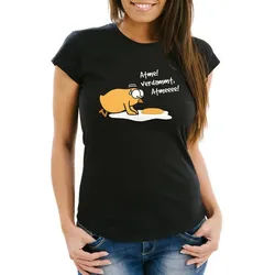 MoonWorks Print-Shirt Damen T-Shirt Spiegelei Spruch Atme! Verdammt Küken Frauen Fun-Shirt mit Print schwarz M