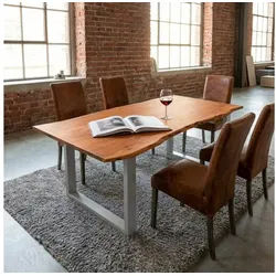 SAM® Baumkantentisch Sonja, massives Holz, echte Baumkante, Metallgestell U-Form, bis 3m beige 160 cm x 77 cm x 85 cm