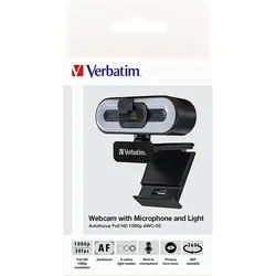 Verbatim Webcam AWC-02, Full HD 1080p, schwarz 2560x1440, 30 FPS, USB, Privacy Shutter, Light, Retail