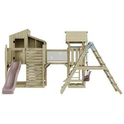 OutdoorToys Spielturm Tammo, aus Holz in Altrosa mit Babyschaukel & Rutsche, Kletterwand rosa