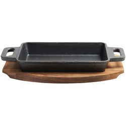 Homeware Profession. Servierpfanne , Naturfarben, Schwarz , Holz, Metall , Akazie , vollmassiv , 0.4 l , rechteckig , 15x3.5x29.9 cm , Lfgb , backofengeeignet , Kochgeschirr, Pfannen, Bratpfannen