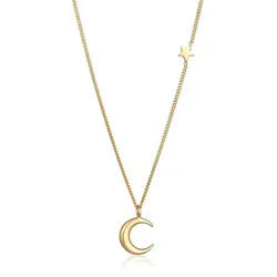 Elli Kette mit Anhänger Halbmond Stern Astro 925 Sillber, Halbmond silberfarben