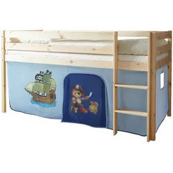 Mid.you Hochbett , Naturfarben, Hellblau, Dunkelblau , Holz , Kiefer , vollmassiv , Höhe ca. 16 cm , 90x200 cm , nur für Rollroste geeignet , Holzmöbel, Holzbetten, Kinderbetten Holz