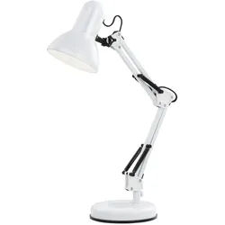 Schreibtischleuchte Leselampe Tischlampe verstellbar Nachttischlampe weiß, beweglicher Arm und Spot, Metall, 1x E27, LxH 40 x 60 cm