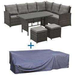 Svita Sitzgruppe Monroe + Abdeckhaube Grau , Kunststoff , Loungemöbel, Loungemöbel-Sets