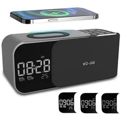 RWEUOQ Bluetooth Lautsprecher Kabelloses Laden Wecker Tischuhr mit Nachtlicht Bluetooth-Lautsprecher mit freihaendiges Telefonieren Lautsprecher (Verfuegt über 8 integrierte Weckertoene, für outdoor zuhause und unterwegs) schwarz