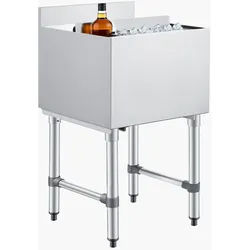 VEVOR Gastronomie Eisbehälter 46,7 L, Edelstahl Untertheken-Eisbehälter 455 x 455 x 850 mm mit Schiebedeckel, Flaschenhaltern & Verstellbaren Füßen, für Bar, Restaurant & Pub, NSF-Zertifiziert