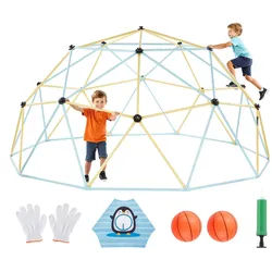 VEVOR Kletterkuppel geometrisches Klettergerüst mit 2 Basketbällen & Netz (305 cm), 453 kg belastbares Klettergerüst, Klettergerät für Kinder von 3 bis 10 Jahren Gartenspielzeug Spielplatz