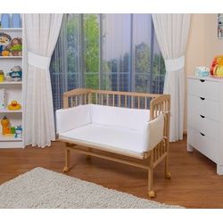 Waldin Beistellbett Baby Beistellbett, Matratze, Stoffset, Buche massiv, verstellbar