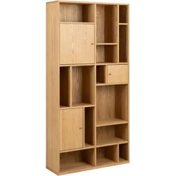 Mid.you Regal , Naturfarben , Holz , Eiche , furniert , 11 Fächer , 90x180x30 cm , FSC Mix , Holzmöbel, Holzregale, Bücherregale Holz