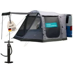 Skandika Buszelt Aarhus Air Protect, Campingzelt, Aufblasbares Vorzelt für Auto Bus Van, Personen: 4 (Skandika Air-Rise Technology, Tragetasche, Sonnendach, Moskitonetz), freistehend, 2 m Stehhöhe, wasserfest, 3000 mm Wassersäule, wetterfest grau|rot 315 cm x 300 cm x 200 cm