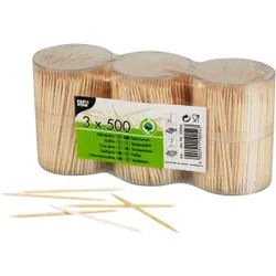 Papstar Zahnstocher, Holz im Spender, Im Spender, aus Holz, 3er Packung, 1 Packung = 1500 Stück, Länge: 6,7 cm