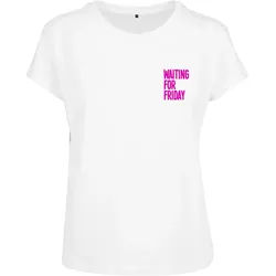 T-Shirt MISTERTEE "MisterTee Damen Ladies Waiting For Friday Box Tee", Damen, Gr. S, weiß (weiß, pink), 100% Baumwolle, bedruckt, normal, Rundhals, Shirts T-Shirt