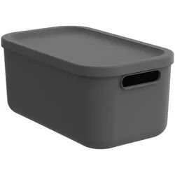 Rotho Box MIT Deckel , Anthrazit , Kunststoff , Uni , 23.5x17.7x39.5 cm , BPA-frei, Reach, DIN EN ISO 14001, DIN EN ISO 9001 , Tragegriff, Deckel abnehmbar, stapelbar, recycelbar, integrierte Durchlüftung , Ordnen & Aufbewahren, Deko-& Aufbewahrungsboxen, Stapelboxen
