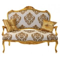 Casa Padrino Sofa Barock Sofa Weiss-Gold Muster / Gold - italienischer Stil - Barock Möbel