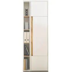 Furn.Design Aktenschrank Set 2-teilig weiß, Eiche Wotan 70 x 200 cm, Schrank-Regal-Kombination mit 5 Ordnerhöhen , Weiß, Eiche Wotan , Kunststoff , Nachbildung,Eiche , Uni, Holz Optik , 6 Fächer , einzeln stellbar,Rechteckig , 70x200x40 cm , FSC 100% , Büromöbel, Büroschränke, Aktenschränke
