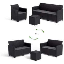 Keter Gartenlounge-Set "Marie", (Set, 2x Sitzmöbel, 1x Tisch), wandelbar, 2x 2-Sofa oder 3-Sofa + Sessel grau