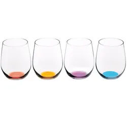 RIEDEL Serie HAPPY O Vol. 2 Wasserglas Allroundglas 4 Stück mit farbigen Böden 3...