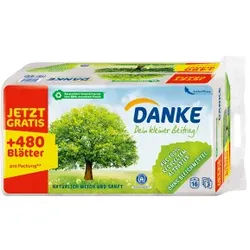 Danke Toilettenpapier, 3-lagig, Sanftes Klopapier aus 100% Recyclingpapier, 1 Palette = 63 Packungen à 16 Rollen