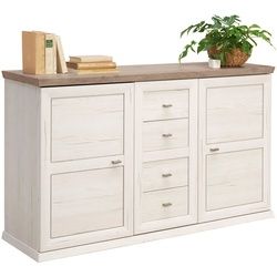 Hom`in Sideboard , Grau, Weiß , Metall , 2 Fächer , 4 Schubladen , 149x89.5x43 cm , Typenauswahl, Beimöbel erhältlich , Kleinmöbel, Kommoden, Sideboards