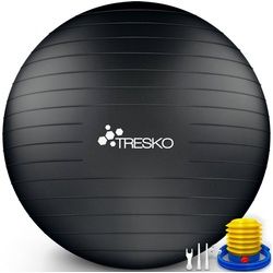 TRESKO Gymnastikball mit GRATIS Übungsposter inkl. Luftpumpe Yogaball, BPA-Frei Sitzball Büro Anti-Burst inkl. Luftpumpe, Fitnessball schwarz 85 cm