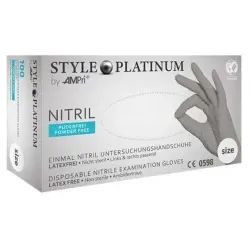 Style Platinum Nitrilhandschuhe, puderfrei, silbergrau, Unsterile Einmalhandschuhe mit Fingerspitzentexturierung, 1 Packung = 100 Stück, Größe S