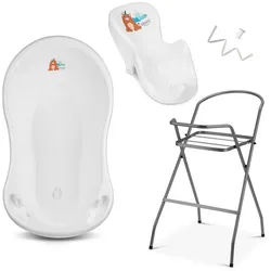 Babykajo Babybadewanne, (Set, 4-tlg), Baby Wanne mit Ständer, Wannensitz, Schlau - TÜV Rheinland geprüft weiß