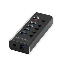 ROLINE USB 3.2 Gen 1 Notebook Hub 4fach + 1x Ladeport (QC), einzeln schaltbar