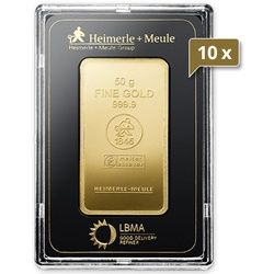 10 x 50 g Goldbarren Heimerle und Meule geprägt