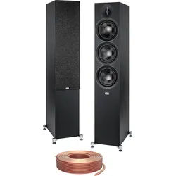ELAC Debut F6.3 Standlautsprecher Paar Schwarz Kabel Set