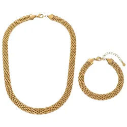 KARMA Schmuckset Damen Gold Edelstahl vergoldet Halskette und Armband (rostfrei pflegeleichht, 2-tlg., wasserfest und hypoallergen), Kette Armschmuck Geschenkset für Frauen goldfarben