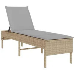 vidaXL Gartenliege Sonnenliege mit Auflage Beige 55x200x44 cm Poly Rattan, 1 St.