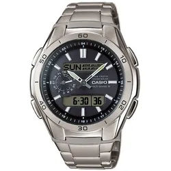 Casio Funk Funkchronograph WVA-M650TD-1AER, Solaruhr,Armbanduhr,Herren,Digitaluhr,Titanarmband, bis10 bar wasserd. silberfarben