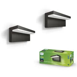 Philips LED Außen-Wandleuchte 2er Pack myGarden LED Bustan, LED fest integriert, Warmweiß, 1000 Lumen, Anthrazit grau