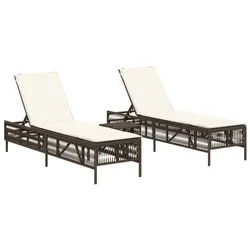 vidaXL Gartenliege Sonnenliegen 2 Stk. mit Tisch Braun Poly Rattan, 3 St. braun