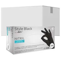 Style Black Nitrilhandschuhe, puderfrei, schwarz, Unsterile Untersuchungshandschuhe mit Fingerspitzentexturierung, 1 Karton = 10 Packungen à 100 Stück, Größe L