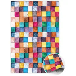 Tulup Vinyl Teppich 120x180 cm Holzplättchen , Multicolor , Kunststoff , Rechteckig , 120x180 cm , Teppiche und Böden, Teppiche, Outdoorteppiche