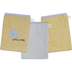 Wörner Waschhandschuh »Little Star Waschhandschuh 3er Set«, (3 tlg.), 1x mit Stickerei Stern mit Schriftzug, 2x unifarben Wörner gelb, chrom