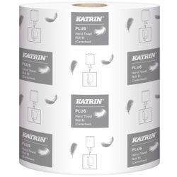 KATRIN Plus M 2 Papierhandtuchrolle, weiß, 2-lagiges Klopapier mit Prägung, 1 Palette = 32 Pakete à 450 Blatt