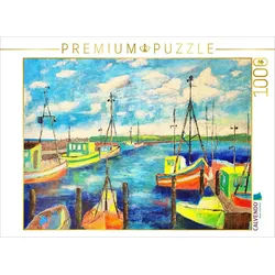 CALVENDO Puzzle CALVENDO Puzzle Buntes Gemälde vom alten Hafen von Sassnitz auf Rügen, 1000 Puzzleteile
