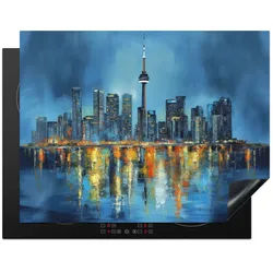 MuchoWow Herd-Abdeckplatte Skyline von Toronto - Wasser - Lichter der Stadt - Turm, Vinyl, (1 tlg), Küche Herdabdeckplatte Ceranfeld, Küchengeräte, 77x59 cm 77 cm x 59 cm x 0.2 cm