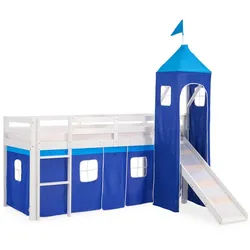Homestyle4u Hochbett mit Rutsche Turm 90/200 cm Blau , Weiß, Blau , Holz , Babymöbel & Kindermöbel, Kinderzimmer & Jugendzimmer, Kinderbetten, Hochbetten