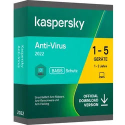 Kaspersky Anti-Virus 2022 Windows | 5 Geräte / 1 Jahr, Download + Key