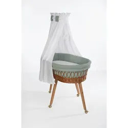 Mionido Stubenwagen-Komplettset , Weiß, Buchefarben, Waldgrün , Holz, Textil , 5-teilig , Buche , Höhe ca. 5 cm , Füllung: Hohlfaser , 60x167x100 cm , Bezug abnehmbar/waschbar, atmungsaktiv , Babymöbel & Kindermöbel, Babyzimmer, Babybetten, Stubenwagen & Babywiegen