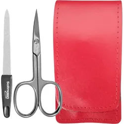 EloModa Nagelschere Solingen* Maniküre-Set mit Nagelschere & Feile – Echtleder-Etui Made, (2-tlg), gebogener Schnittfläche rot