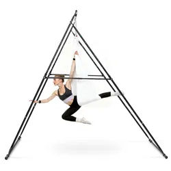 VEVOR Aerial Yogarahmen Schaukelständer mit 6 m langer Yoga-Hängematte (Weiß) & max. 200 kg Tragkraft & dreieckiger Struktur & EVA-Schaum, 4-stufige horizontale & 6-stufige vertikale Einstellung