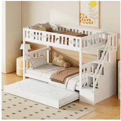 STILVORA Etagenbett 90×200 Kinderbett ohne Matratze,Etagenbett mit treppe & Stauraum
