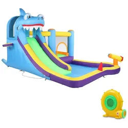 LALAHO Hüpfburg Springburg mit Rutsche Wasserrutsche Wasserpark Gebläse, 350x300x225cm , für Kinder 3 bis 8 Jahre, für drinnen und draußen