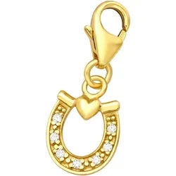 Limana Charm-Einhänger Karabiner Anhänger 925 Silber Gold Pferde Hufeisen Herz (inkl. Geschenkdose), Zirkonia für Bettelarmband Kette Geschenkidee Armbandanhänger goldfarben